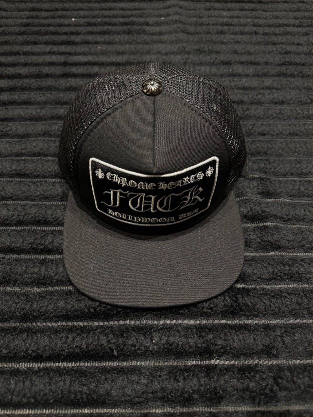 Chrome Hearts Black Embroidered Patch Trucker Cap